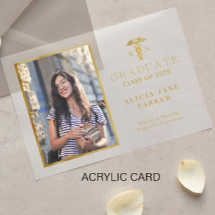 2025 Nursing school graduation gold elegant photo Acrylic Invitations