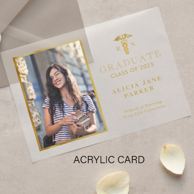 2025 Nursing school graduation gold elegant photo Acrylic Invitations (Creator Uploaded)