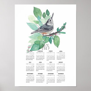 2025 Nuthatch On Branch Poster Calendar
