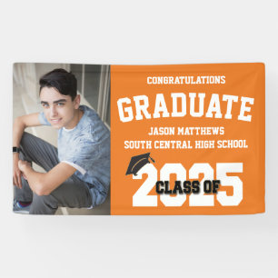 2025 Orange Graduation Banner With Cap