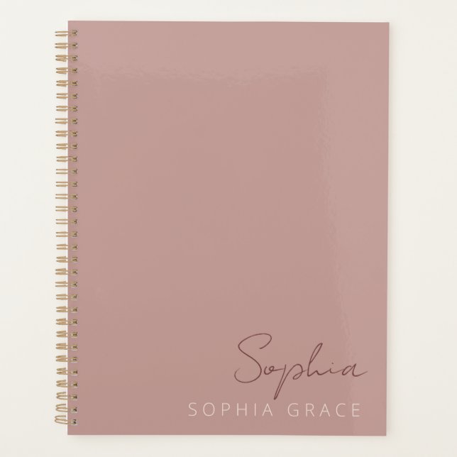 2025 Personalised Modern Script Dusty Rose Planner (Front)