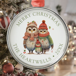 2025 Personalised Owl Family Merry Christmas Metal Ornament