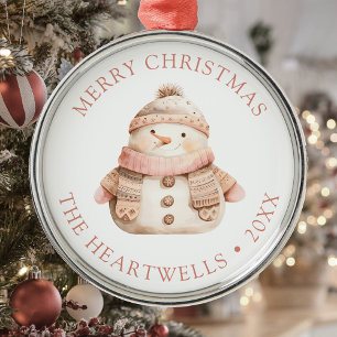 2025 Personalised Pink Snowman Merry Christmas Metal Ornament