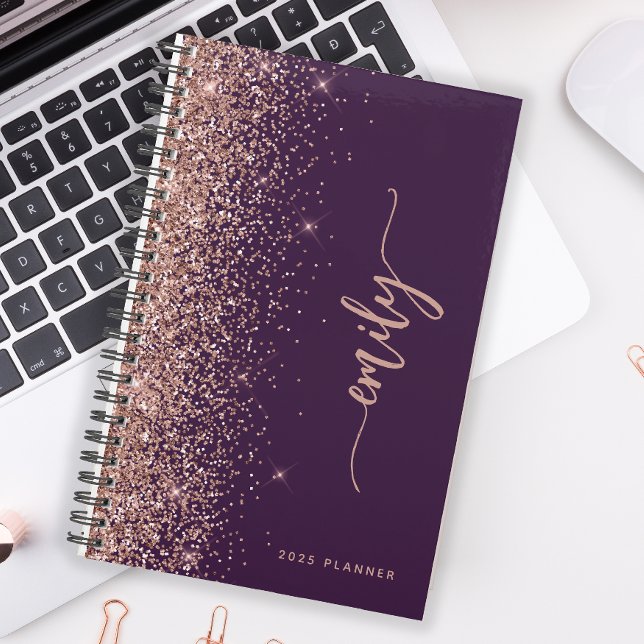 2025 Personalised Purple Rose Gold Glitter Planner (Creator Uploaded)
