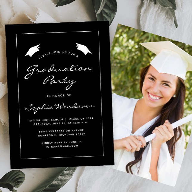 2025 Photo Black White Border Graduation Party Invitation (Creator Uploaded)