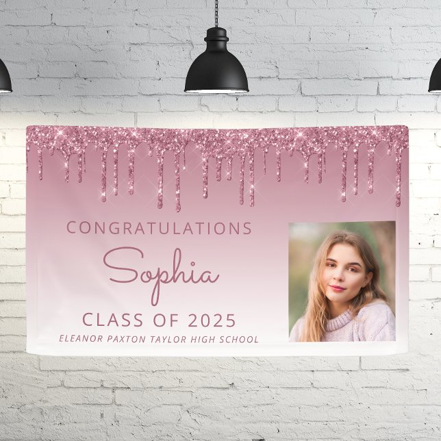 2025 Photo Burgundy Glitter Drip Graduation Banner (Creator Uploaded)