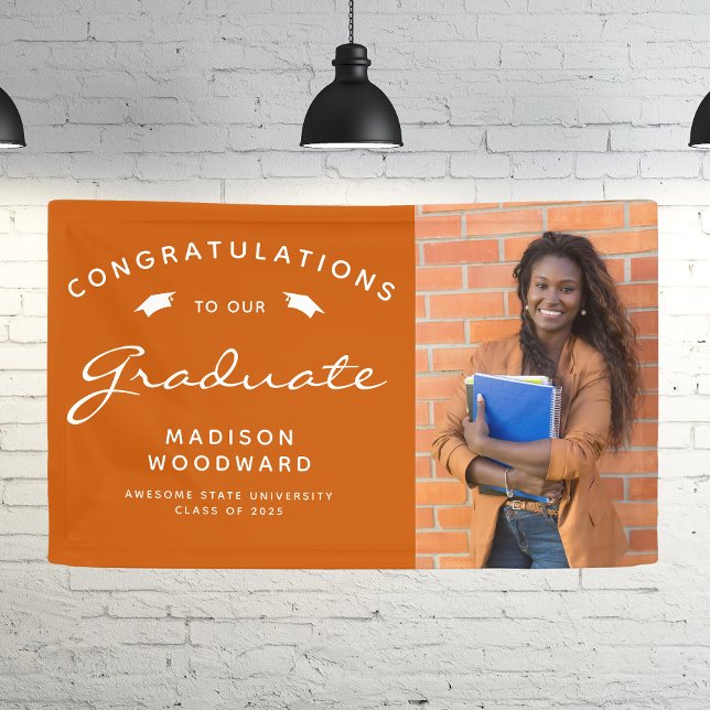 2025 Photo Burnt Orange White Script Graduation Banner (Creator Uploaded)