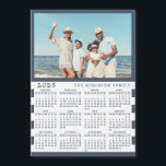 2025 Photo Calendar Fridge Magnet with Family Name<br><div class="desc">This personalised 2025 photo calendar magnet with a blue and white background is easy to customise with your personal picture and Last Name using the template. It's a lovely gift idea for a beach house or a yacht owner. Make your own calendar as a practical gift for family, couples, grandparents,...</div>