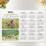 2025 Photo Calendar Magnet White Black Red Custom<br><div class="desc">Create your own 2025 magnetic photo calendar with two personal pictures on a white background. It's a unique keepsake for family,  friends,  workmates,  colleagues for Thanksgiving Day,  Christmas,  New Year,  or any occasion. Sundays and Saturdays are in red on this design</div>