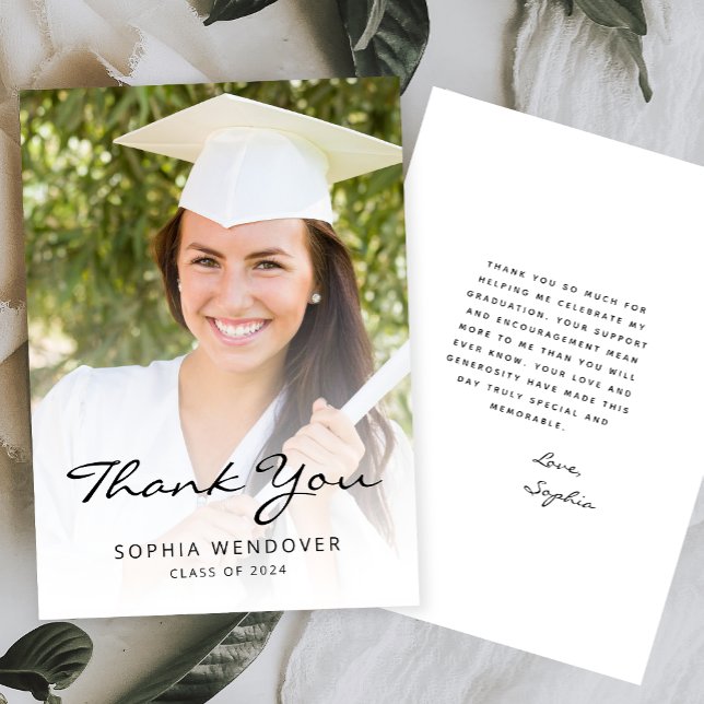 2025 Photo Classic Modern Black White Thank You Card (Creator Uploaded)
