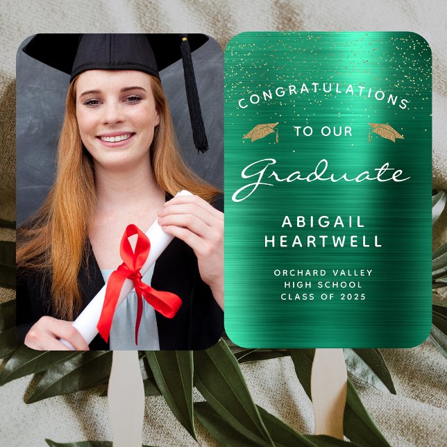 2025 Photo Emerald Green Metallic Graduation Hand Fan (Creator Uploaded)