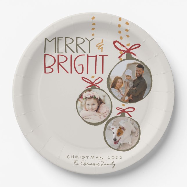 2025 Photo Family Christmas Card Xmas Party Paper Plate (Front)