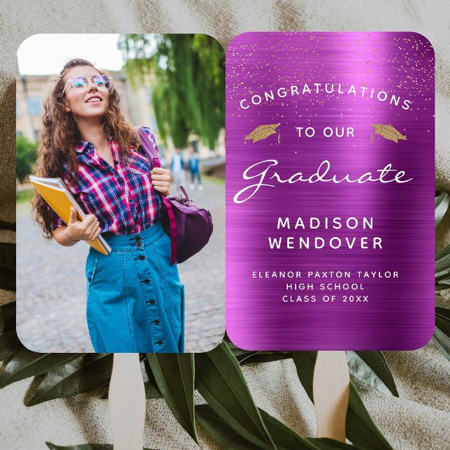 2025 Photo Magenta Brushed Metal Graduation Hand Fan (Creator Uploaded)