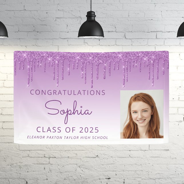 2025 Photo Purple Glitter Drip Graduation Banner (Creator Uploaded)