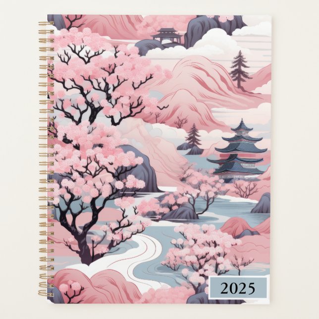 2025 Pink and Grey Japanese Scenery Planner (Front)