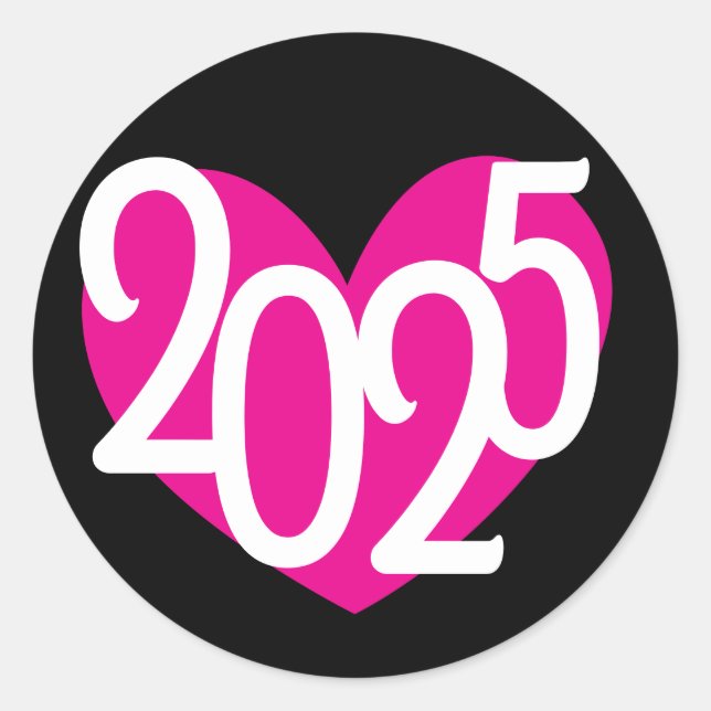 2025 pink heart graphic new years party classic round sticker (Front)