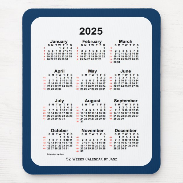 2025 Police Box Blue 52 Week Calendar by Janz Mouse Pad (Front)