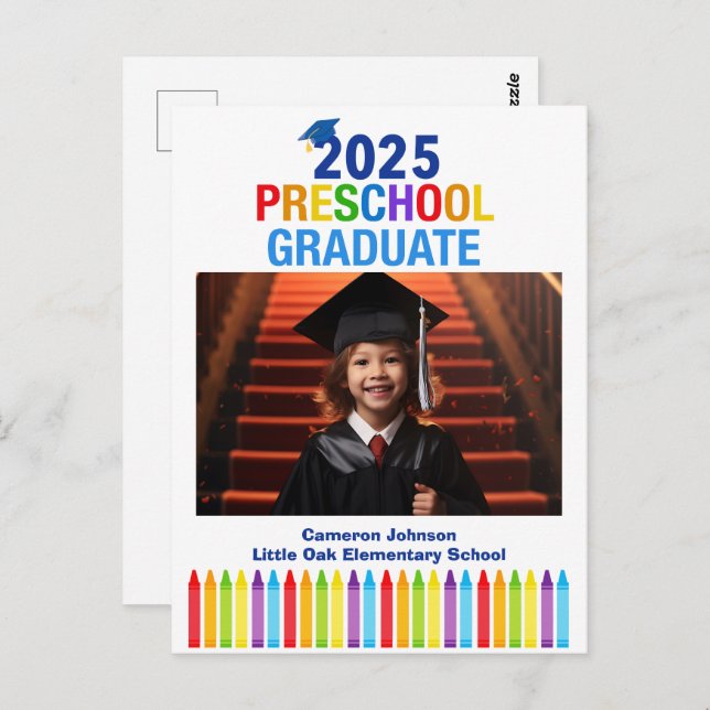 2025 Preschool Photo Custom Kids Graduation Postcard (Front/Back)