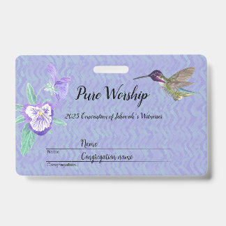 2025 Pure Worship water-colored hummingbird ID Badge