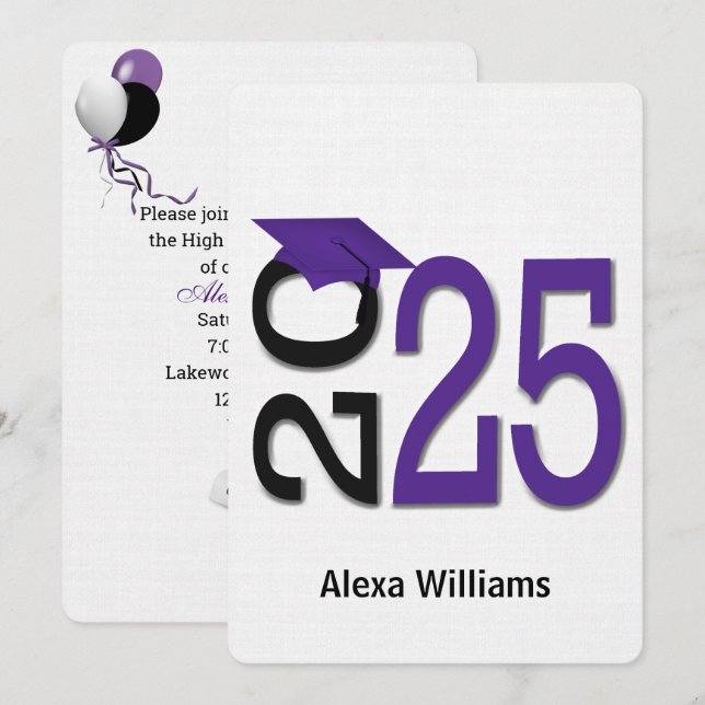2025 Purple and Black Graduation Party Invitation (Front/Back)