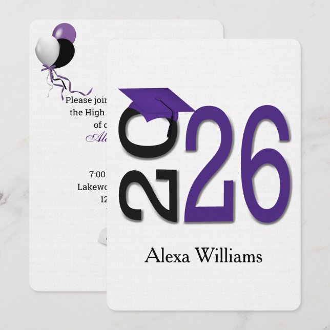 2025 Purple and Black Graduation Party Invitation (Front/Back)