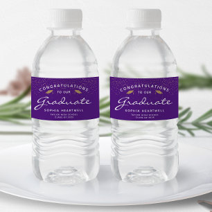 2025 Purple Gold Cap White Script Graduation Water Bottle Label