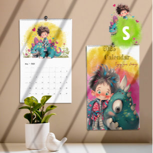 2025 Quirky Boy & Dinosaur Cartoon  Calendar