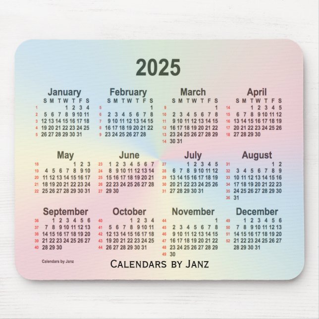 2025 Rainbow Cloud 52 Weeks Calendar by Janz Mouse Pad (Front)