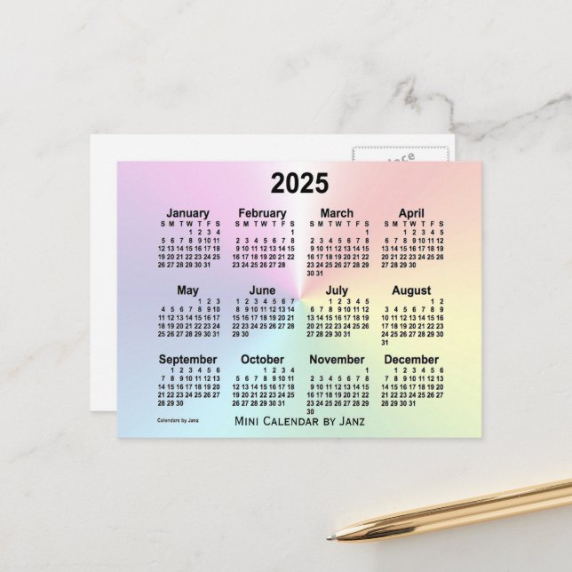 2025 Rainbow Cloud Mini Calendar by Janz Postcard (Front/Back In Situ)