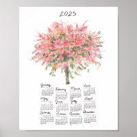 2025 Rainbow Shower Tree Watercolor Calendar