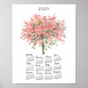 2025 Rainbow Shower Tree Watercolor Calendar Poster