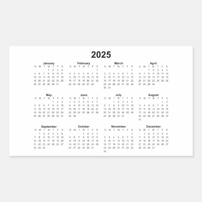 2025 Rectangular Monthly Calendar     Rectangular Sticker (Front)