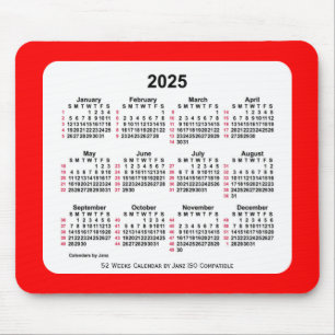 2025 Red 52 Weeks ISO Calendar by Janz Two Tone Mouse Pad