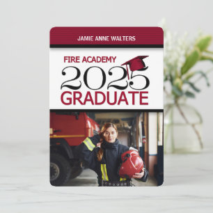 2025 Red and White Photo Fire Academy Graduation Invitation