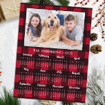 2025 Red Buffalo Plaid Family Dog Photo Calendar Holiday Postcard<br><div class="desc">2025 Photo Calendar Cards - Send New Year Greetings or include in your Christmas cards, these 5x7 photo calendar cards are perfect as Christmas and New Year cards to family and friends. Perfect to highlight or circle special family dates, anniversaries, birthdays, and reunions. Personalise these full year photo calendar cards...</div>