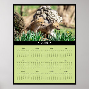 2025 Red Fox Kits Wall Calendar Poster