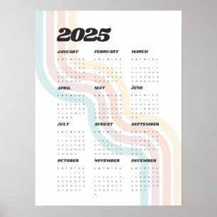 2025 Retro Wall Calendar - 18"x24" Poster