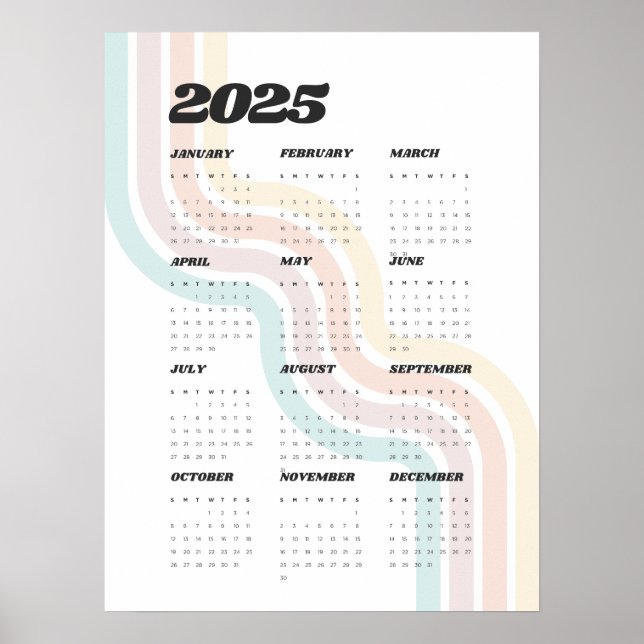 2025 Retro Wall Calendar - 18"x24" Poster (Front)