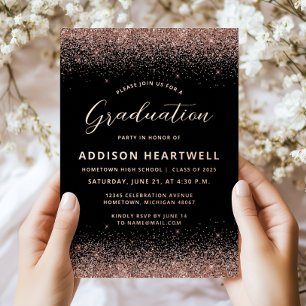 2025 Rose Gold Glitter Black Graduation Party
