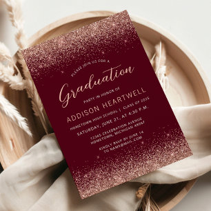 2025 Rose Gold Glitter Burgundy Graduation Party Invitation
