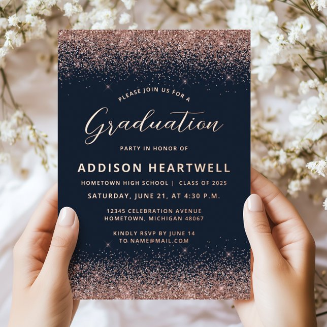 2025 Rose Gold Glitter Navy Blue Graduation Party (Creator Uploaded)