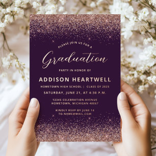 2025 Rose Gold Glitter Purple Graduation Party