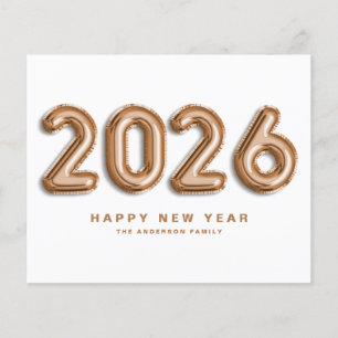 2025 Rose Gold Mylar Balloons Happy New Year Card