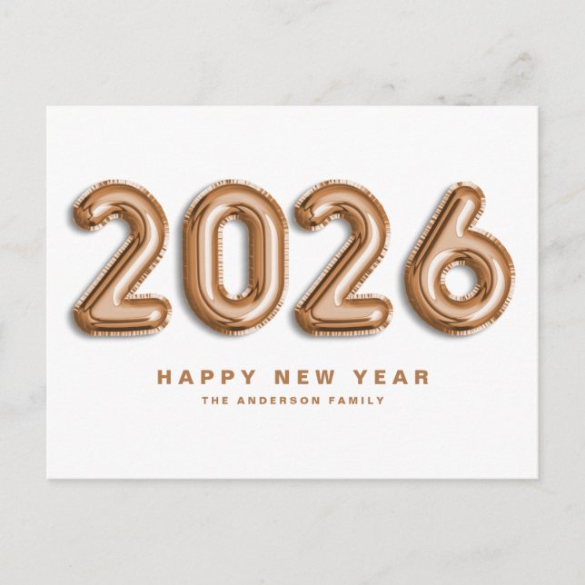 2025 Rose Gold Mylar Balloons Happy New Year Holiday Postcard (Front)