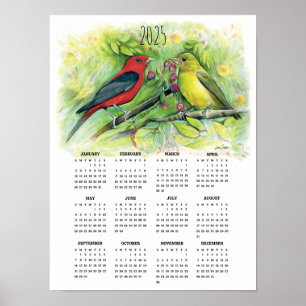 2025 Scarlet Tanager Couple Calendar Poster 