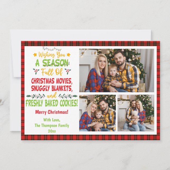 2025 Season full of Christmas movie 3 Family Photo Holiday Card (Front)
