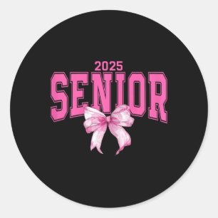 2025 Senior Coquette Cl Of 2025 Graduation Pink Bo Classic Round Sticker
