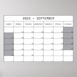 2025 september planer calendar big notes space poster