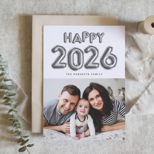 2025 Silver Foil Mylar Balloons Photo New Year Holiday Card