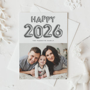 2025 Silver Foil Mylar Balloons Photo New Year Holiday Postcard
